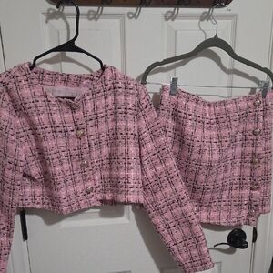 Pink Tweed Women's Jacket & Skirt Set